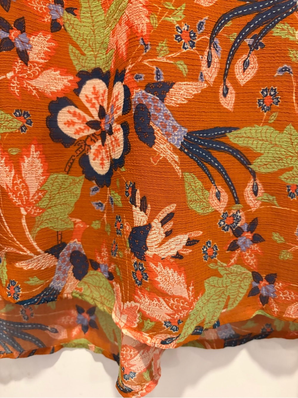 Anthropologie Maeve Orange Floral Boho Smocked Sleeve Blouse Top Size Medium - Picture 14 of 15